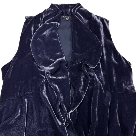Theory Velvet Draped Vest Sz S Blue Peplum Boho Whimsigoth Witchy Artsy - Picture 12 of 15